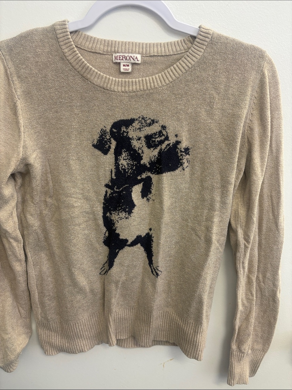 Merona Beige Sweater with Navy Dog Motif